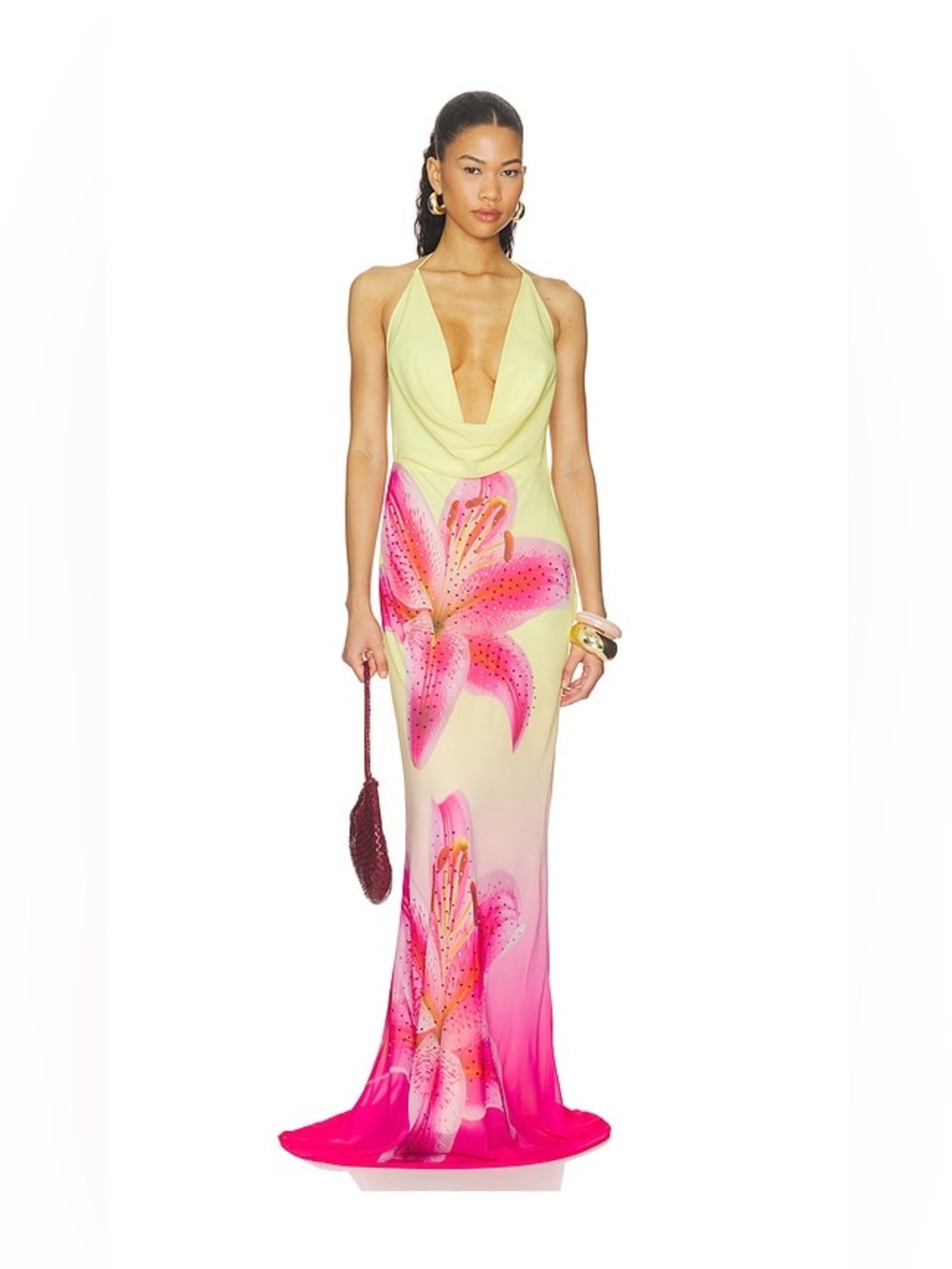 Runaway The Label Juliana Cowl High Slit Maxi Dress Small Floral Embellished